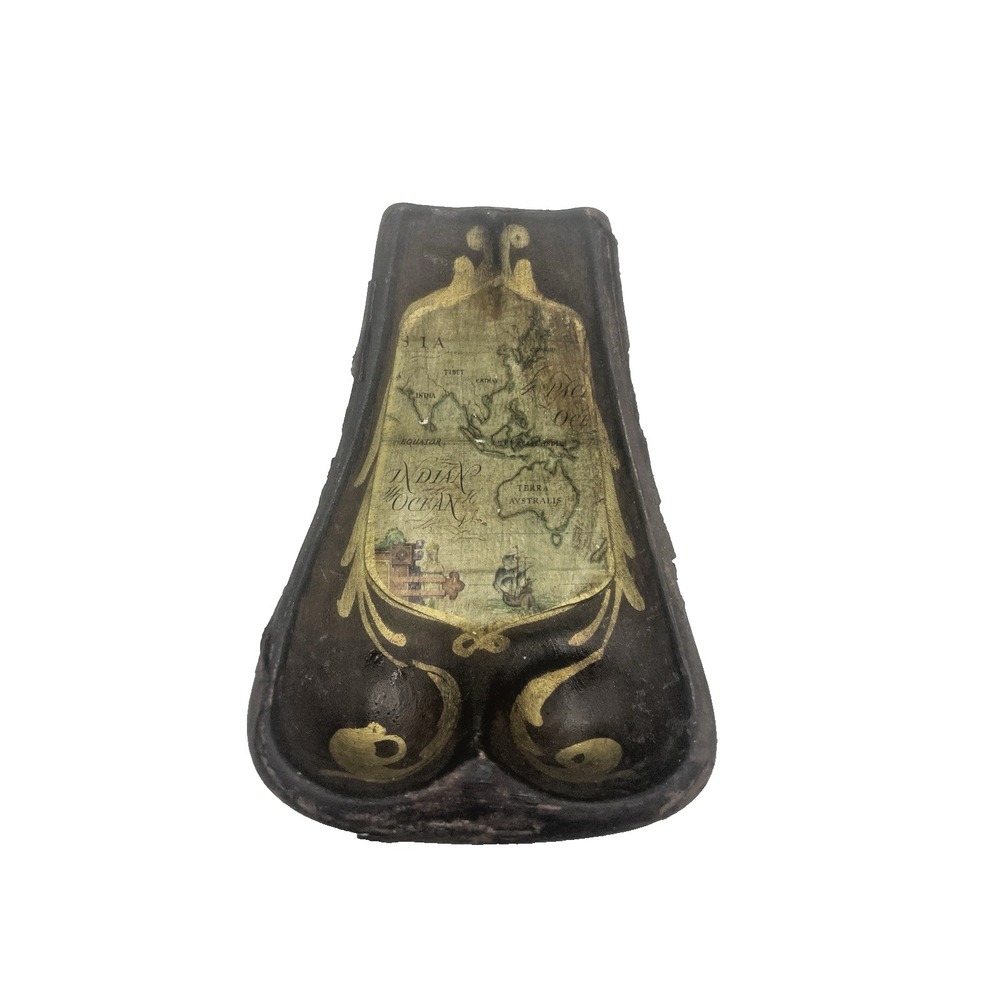 Antique Italian Ceramic Double Pipe Holder Old‎ World Map Handpainted SMR Italy